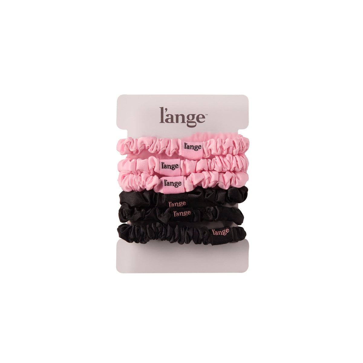 Small Satin Scrunchies 6 Piece Set - Black and Blush